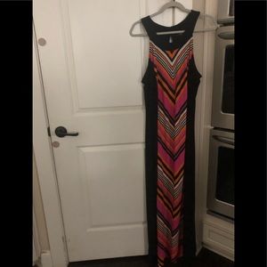 Long sleeveless dress 2X black, pink/orange MSK